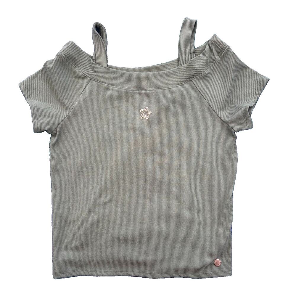 Limited Too Y2K Ribbed Sage Green Cold Shoulder Tank Shirt Girls XL 16/18